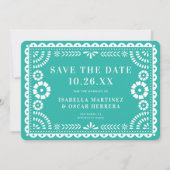Gorgeous Ornate Papel Picado Photo Aqua Wedding セーブザデート (正面)