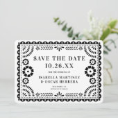 Gorgeous Ornate Papel Picado Photo B&W Wedding セーブザデート (スタンド正面)