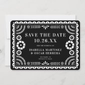 Gorgeous Ornate Papel Picado Photo Black Wedding セーブザデート (正面)