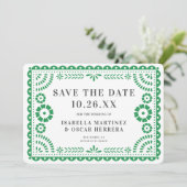 Gorgeous Ornate Papel Picado Photo Green Wedding セーブザデート (スタンド正面)