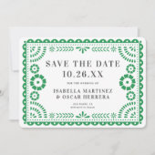Gorgeous Ornate Papel Picado Photo Green Wedding セーブザデート (正面)