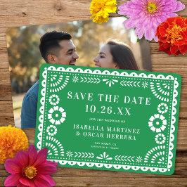 Gorgeous Ornate Papel Picado Photo Green Wedding セーブザデート
