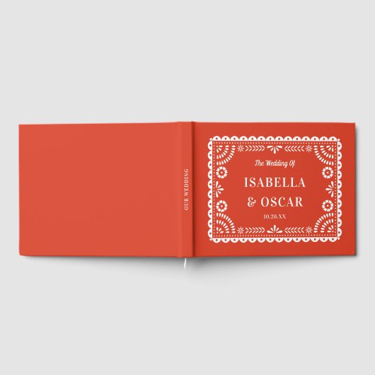 Gorgeous Ornate Papel Picado Warm Red Wedding  ゲストブック (全面)