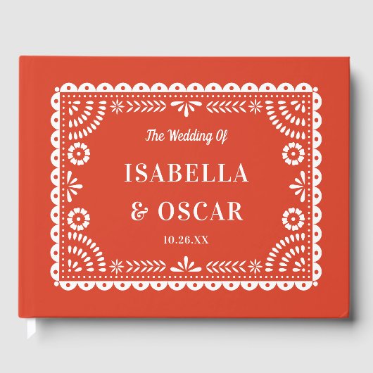 Gorgeous Ornate Papel Picado Warm Red Wedding  ゲストブック (正面)