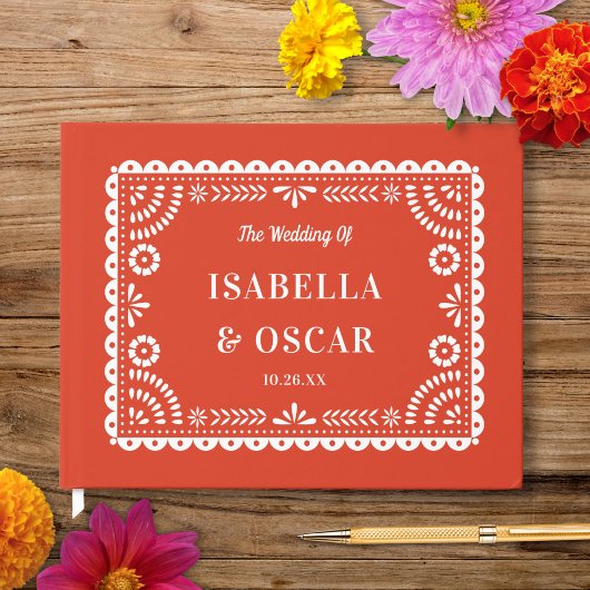 Gorgeous Ornate Papel Picado Warm Red Wedding  ゲストブック