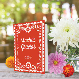 Gorgeous Ornate Papel Picado Warm Red Wedding サンキューカード