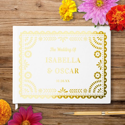 Gorgeous Ornate Papel Picado Wedding Gold ゲストブック