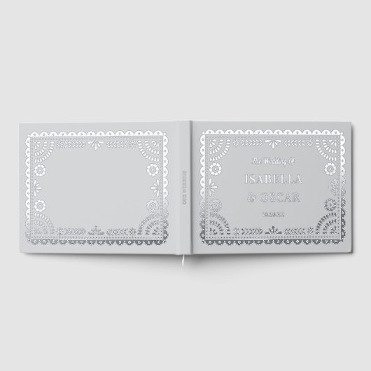 Gorgeous Ornate Papel Picado Wedding Silver ゲストブック (全面)