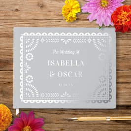 Gorgeous Ornate Papel Picado Wedding Silver ゲストブック
