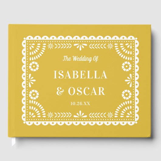 Gorgeous Ornate Papel Picado Yellow Wedding  ゲストブック (正面)