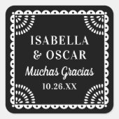 Gorgeous Papel Picado Black Wedding Favor Sticker スクエアシール (正面)