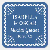 Gorgeous Papel Picado Blue Wedding Favor Sticker スクエアシール (正面)