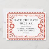 Gorgeous Papel Picado Photo Warm Red Wedding セーブザデート (正面)