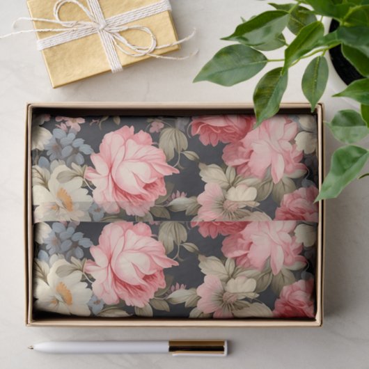 Gorgeous Pattern of Flowers on a Dark Background 薄葉紙 (ギフト)