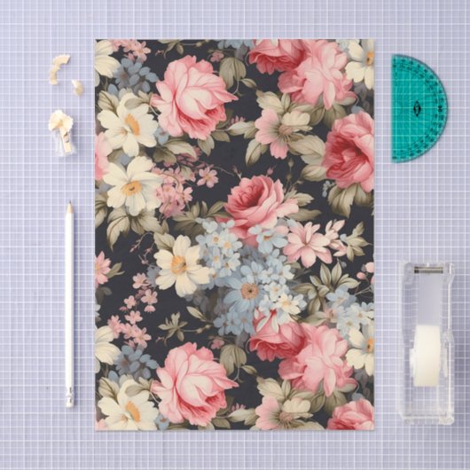 Gorgeous Pattern of Flowers on a Dark Background 薄葉紙 (クラフト)