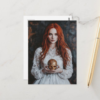 Gorgeous Red haired Woman With a Gold Skull ポストカード