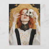 Gorgeous Red haired Woman With a Skull ポストカード (正面)