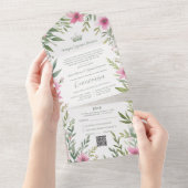 Gorgeous Romantic Pink & Green Princess Tiara オールインワン招待状 (貼ってはがせる)