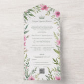 Gorgeous Romantic Pink & Green Princess Tiara オールインワン招待状 (内側)