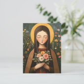 Gorgeous Saint Woman With Flowers ポストカード (スタンド正面)