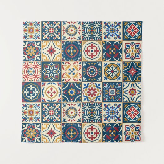 Gorgeous seamless pattern white colorful Moroccan, タペストリー (正面)