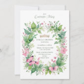 Gorgeous Spring Tiara Green & Pink Floral Spanish  招待状 (正面)