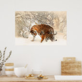 Gorgeous tiger and cub in snow ポスター (キッチン)