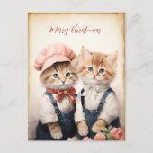 Gorgeous Two Kitten Family Christmas ポストカード (正面)