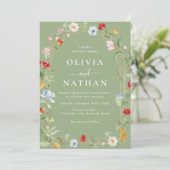 Gorgeous Wildflower Wreath Sage Wedding  招待状 (スタンド正面)