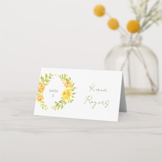 Gorgeous Yellow Floral Place Card プレイスカード (正面)