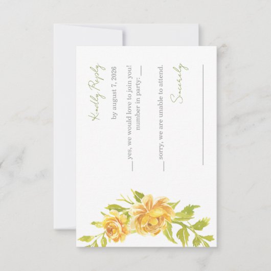 Gorgeous Yellow Floral Wedding Response Card 出欠カード (正面)