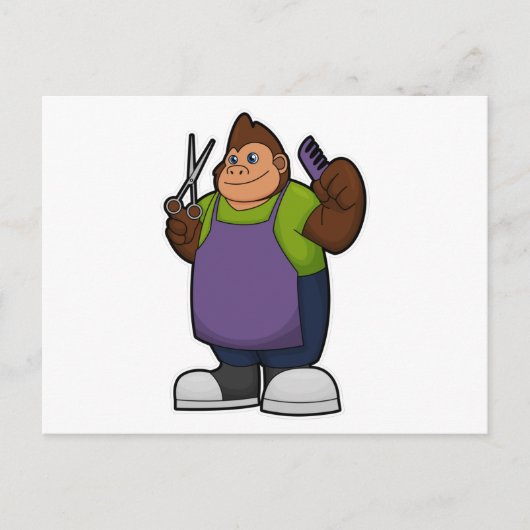 Gorilla as Hairdresser with Scissors & Comb ポストカード (正面)