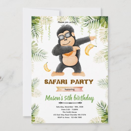 Gorilla birthday party invitation 招待状 (正面)