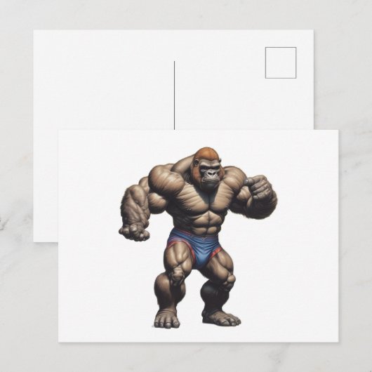 Gorilla Bodybuilder Pop Art Cartoon Drawing ポストカード (正面/裏面)