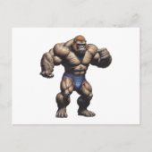 Gorilla Bodybuilder Pop Art Cartoon Drawing ポストカード (正面)