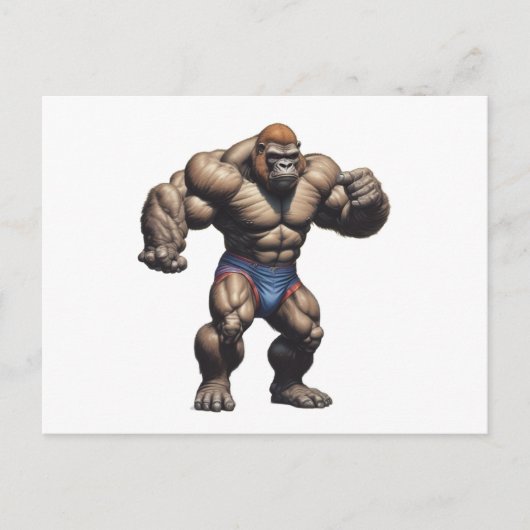 Gorilla Bodybuilder Pop Art Cartoon Drawing ポストカード (正面)