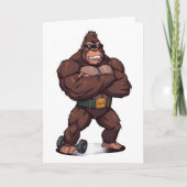 Gorilla Bodybuilder Weight Lifter Pop Art Cartoon カード (正面)