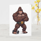 Gorilla Bodybuilder Weight Lifter Pop Art Cartoon カード (黄色い花)