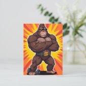 Gorilla Bodybuilder Weight Lifter Pop Art Cartoon シーズンポストカード (スタンド正面)