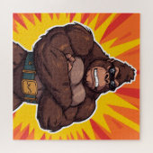 Gorilla Bodybuilder Weight Lifter Pop Art Cartoon ジグソーパズル (横)