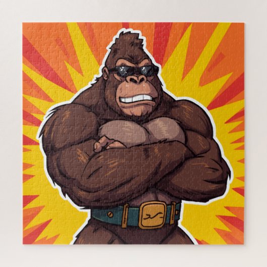 Gorilla Bodybuilder Weight Lifter Pop Art Cartoon ジグソーパズル (縦)