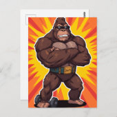 Gorilla Bodybuilder Weight Lifter Pop Art Cartoon ポストカード (正面/裏面)
