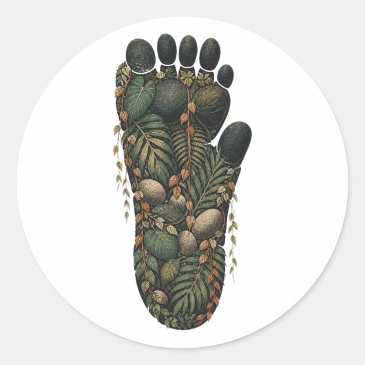 Gorilla Botanical Footprint Nature Sticker ラウンドシール (正面)