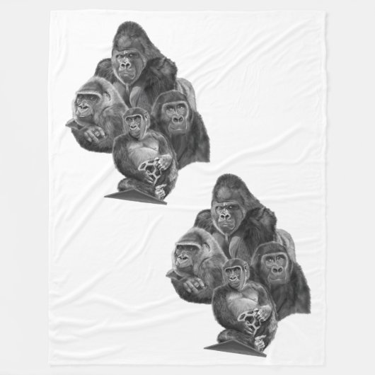 Gorilla Family Blanket ゴリラ家族のブランケット (GorillaLife) フリースブランケット (正面)
