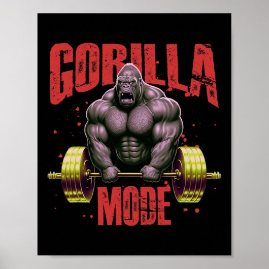 Gorilla Mode Weightlifting Gym Bodybuilding Workou ポスター (正面)