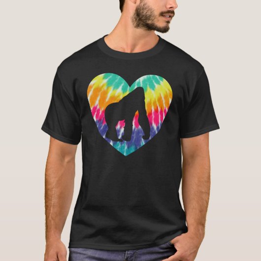 Gorilla Monkey Heart With Tie dye Print For Monkey Tシャツ (正面)