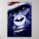 Gorilla Pop Art Poster Print ポスター<br><div class="desc">Gorilla Head Pop Art Digital Photography Artwork - Wild Animals Mountain Gorillas Pictures - Mountain Gorilla Face Close Look - Primates Artwork</div>