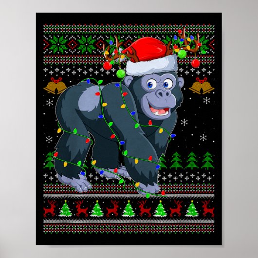 Gorilla Ugly Christmas Sweaters Holiday Santa Cute ポスター (正面)
