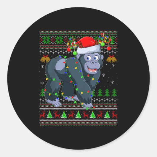 Gorilla Ugly Christmas Sweaters Holiday Santa Cute ラウンドシール (正面)
