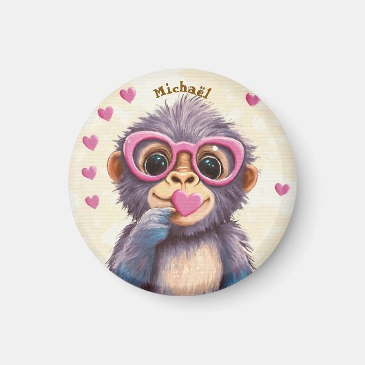Gorilla Valentine's Day Heart Badge - Kids School  マグネット (正面)
